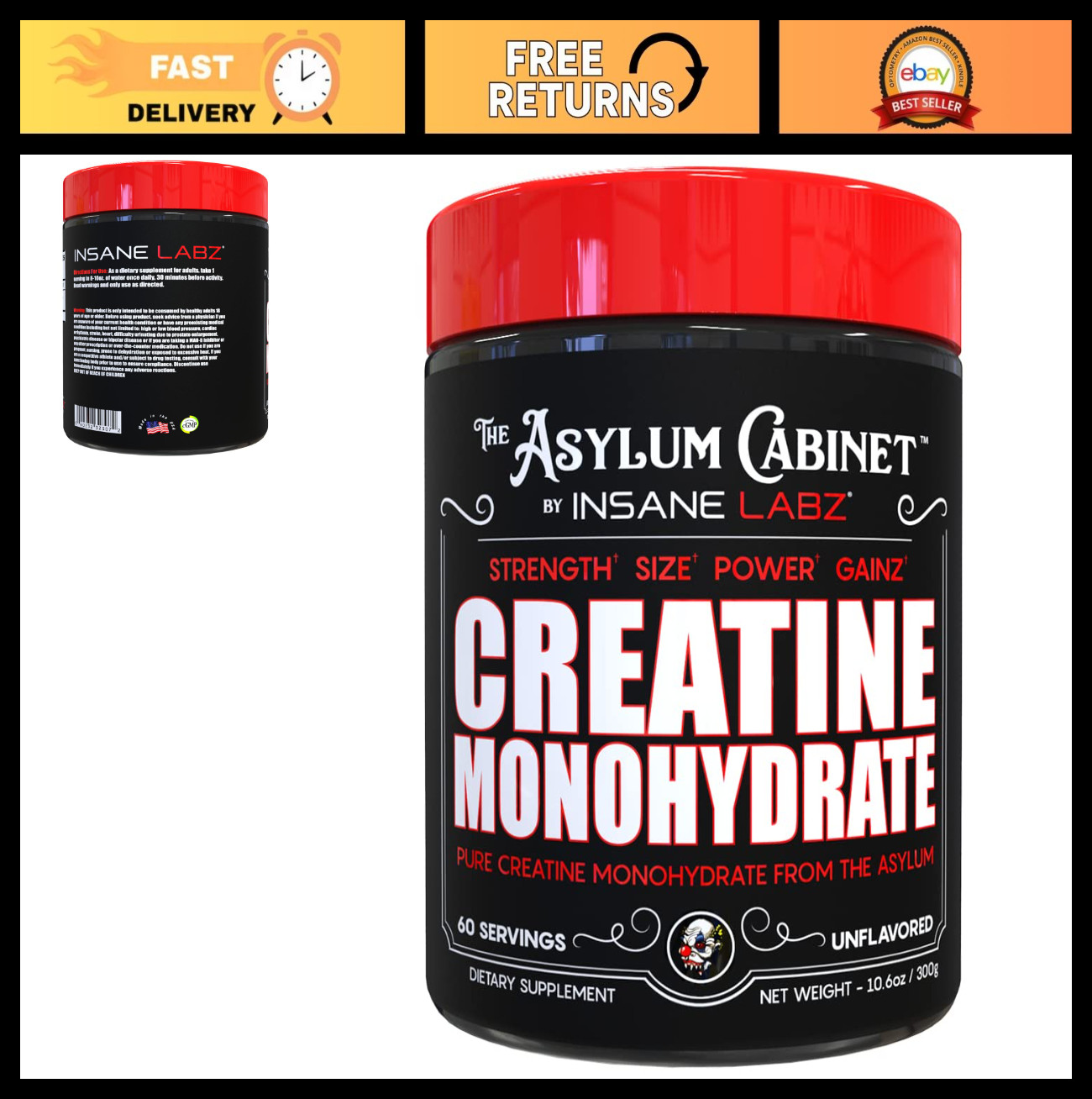 Unflavored Creatine Monohydrate Powder – 5g Per Serving, Boost Strength & Size,