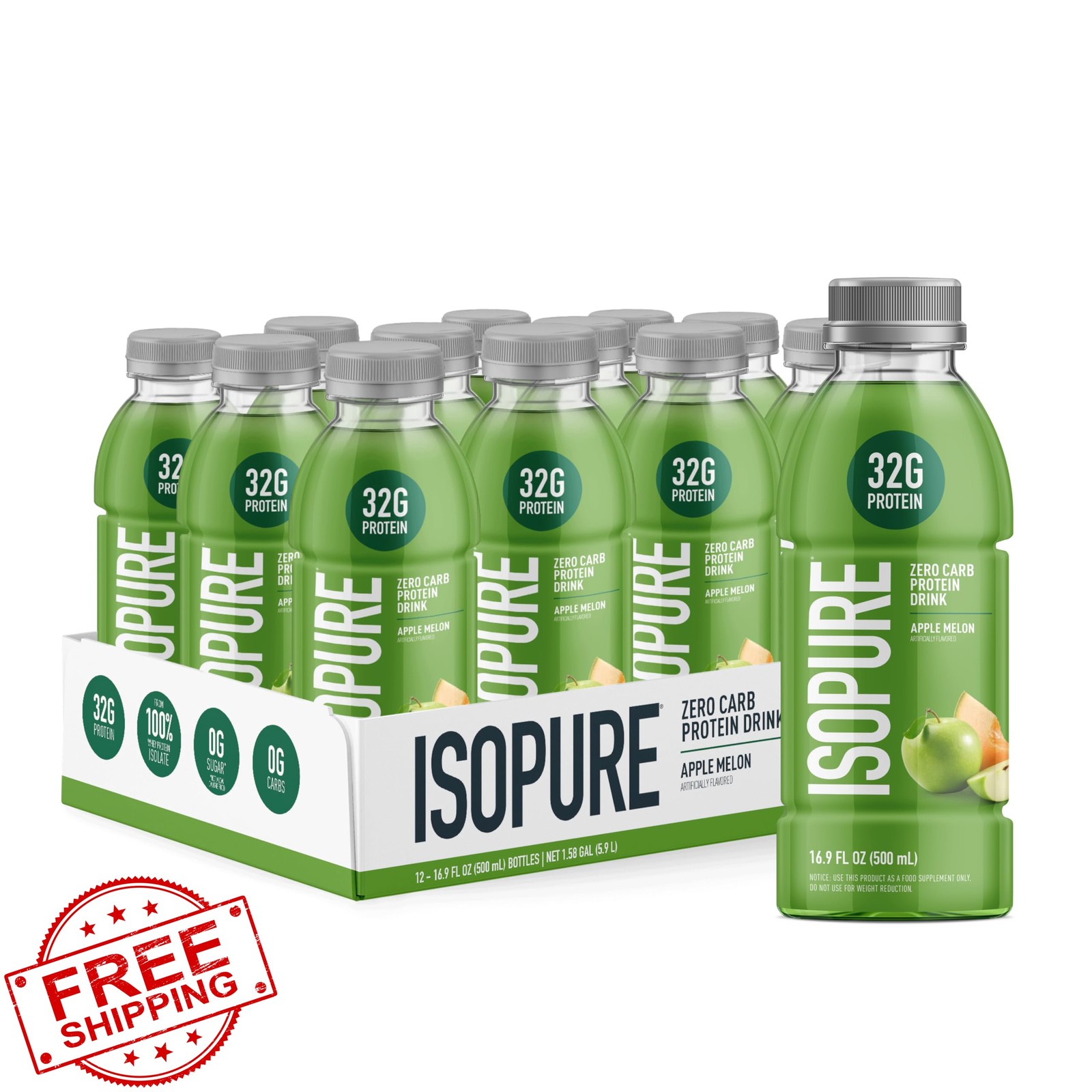Isopure Zero Carb 32g Clear Protein Apple Melon 12 Pack RTD