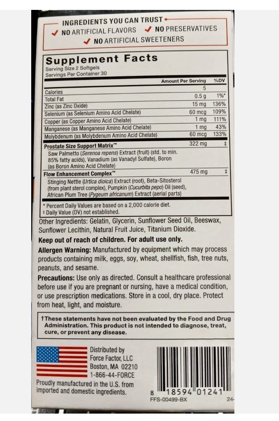 Force Factor Prostate Prostate Health Solution 60 Easy-To-Swallow Softgels 2028