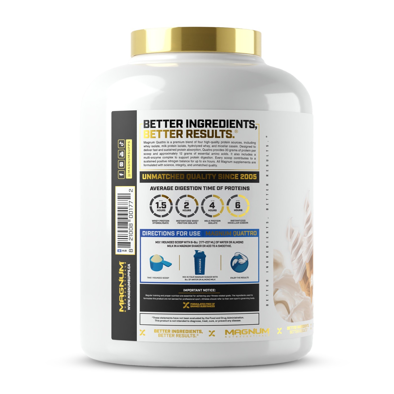 Magnum Nutraceuticals Quattro 4lb Vanilla Isolate Protein Powder 9/2028exp