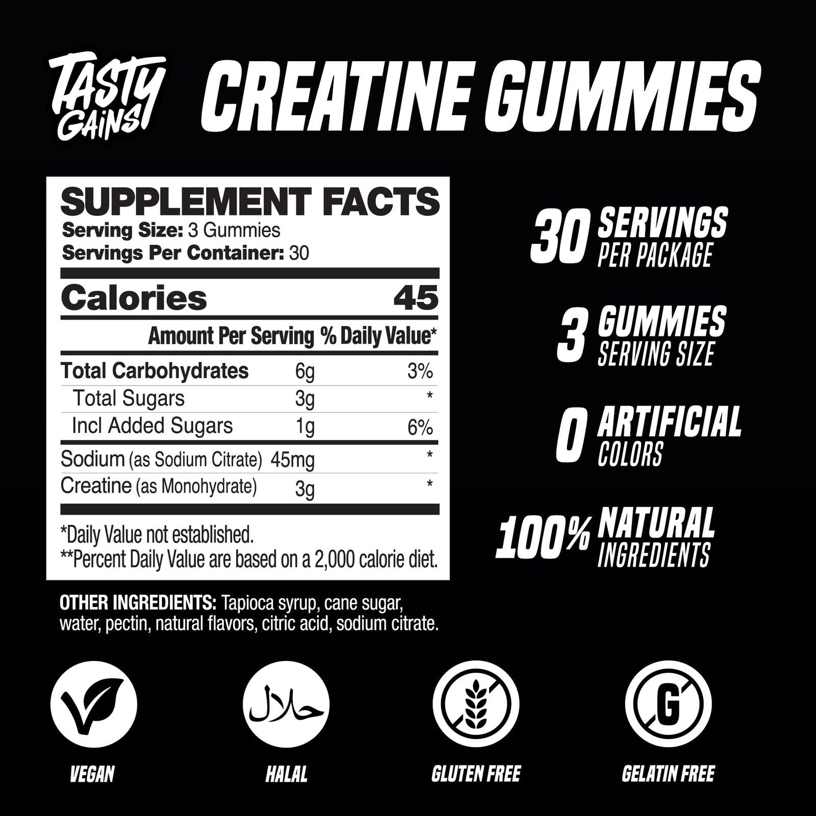 TASTY GAINS Creatine Gummies – 90g of 90 Count (Pack 1)