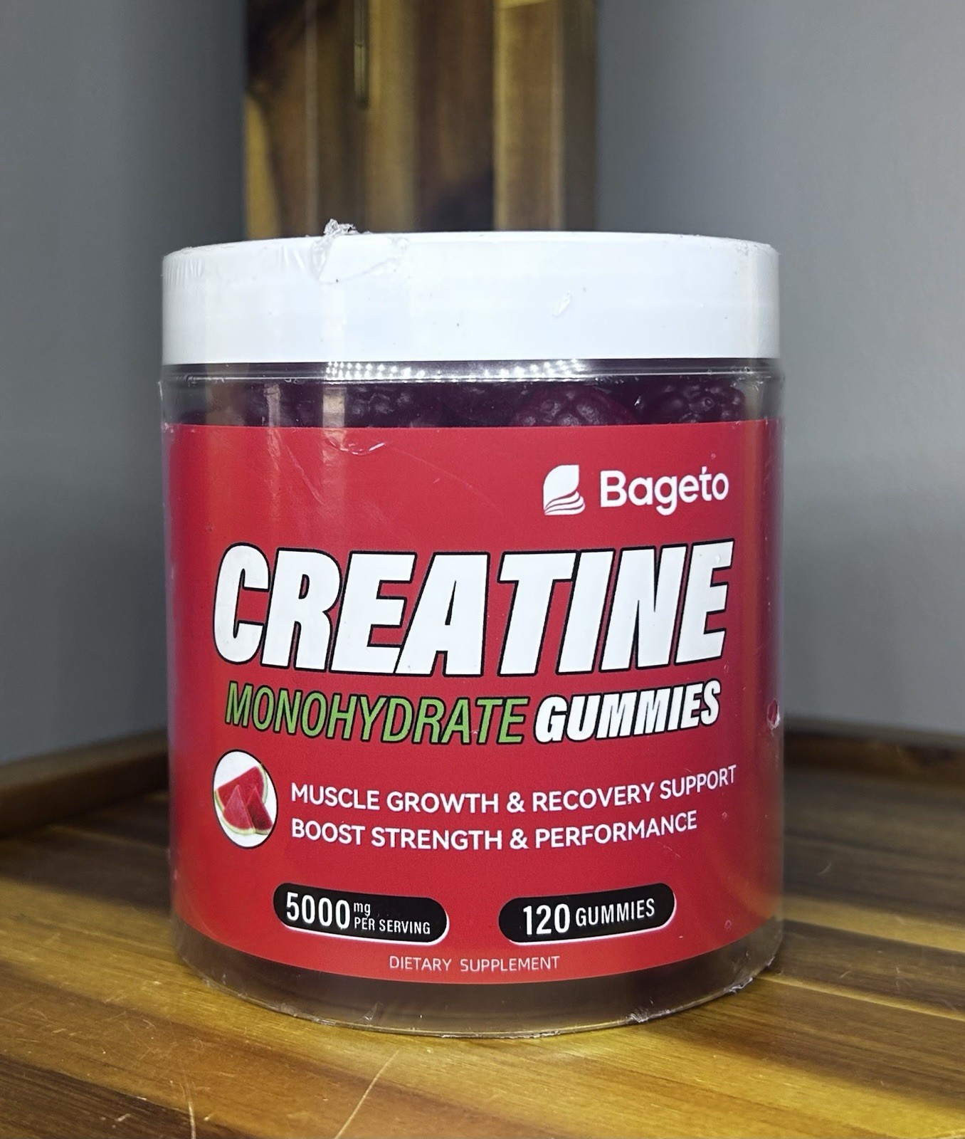 Bageto Creatine Monohydrate 5000mg Gummies-Watermelon- 120 Ct -07/27-SEALED