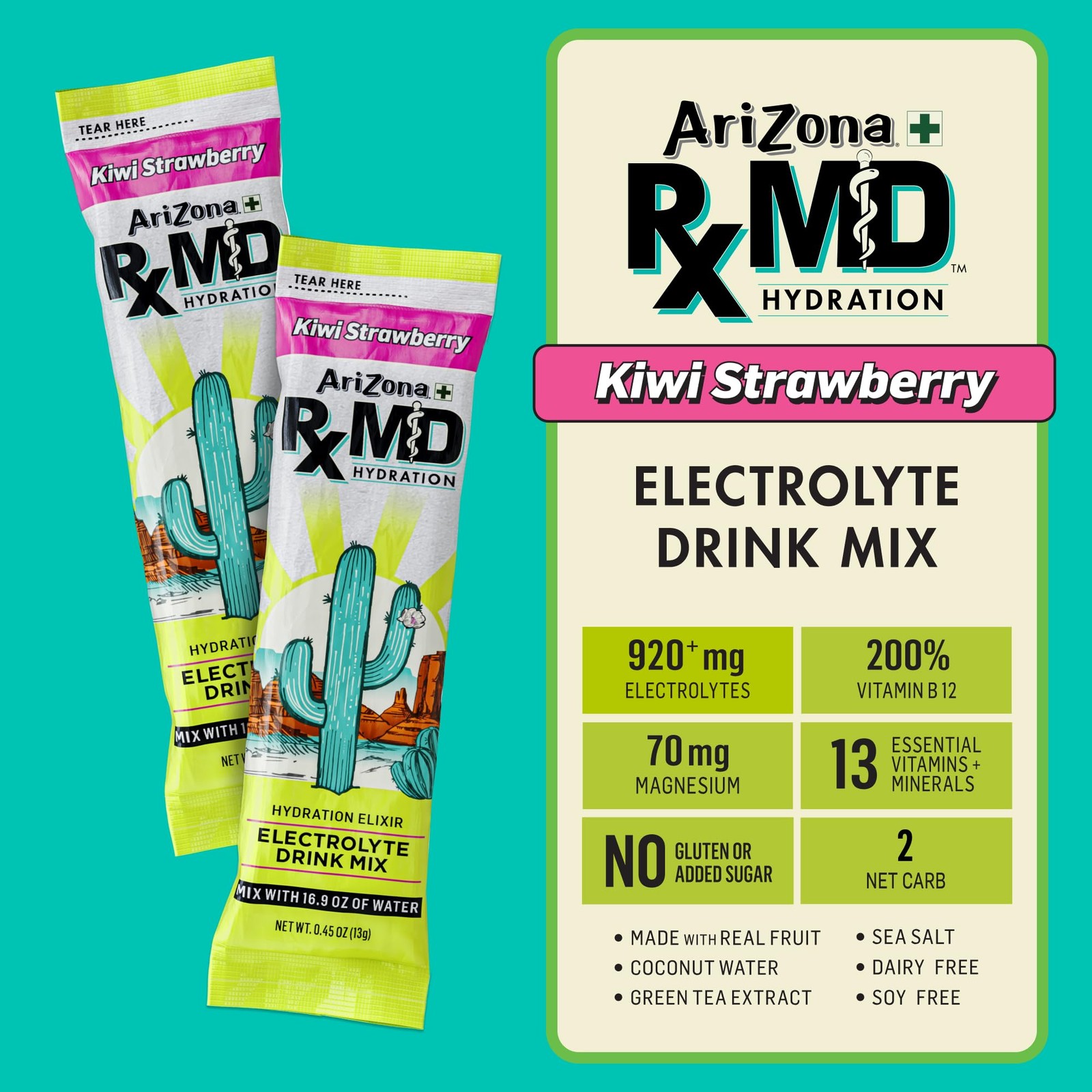 Arizona Rx MD Hydration Kiwi Strawberry – Drink 0.45 Ounce (Pack of 6), Pink