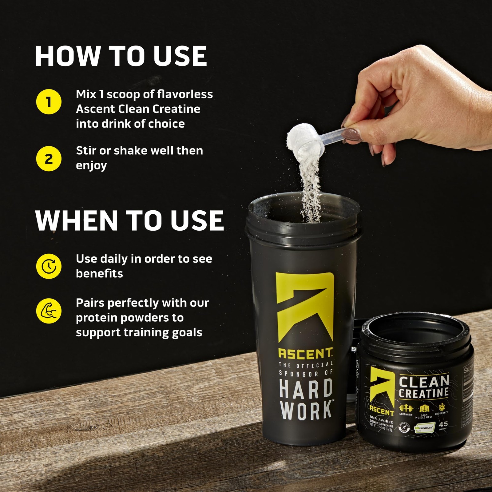 Ascent Clean Creatine Monohydrate Powder – 5G Per 45 Servings (Pack of 1)