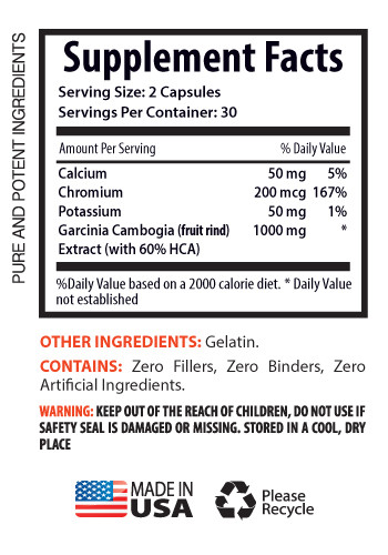 Potassium – Garcinia Cambodia 1300mg – Pure Garcinia Cambodia Extract – 1B 60Ct