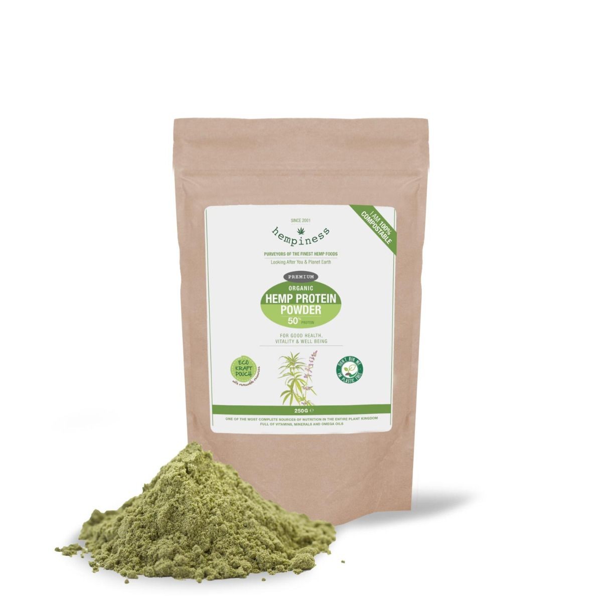 Hempiness Organic Premium Raw Hemp Protein Powder 250g (50% Protein)