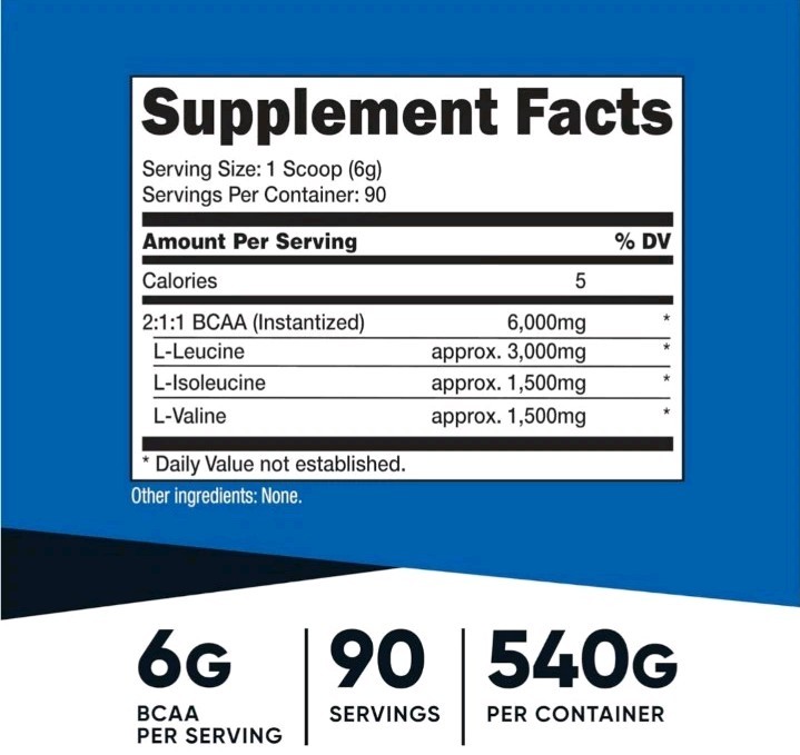 NEW x2 Nutricost BCAA (Unflavored) (180 Serv Total) 90 Serv, 540g, 6g Per Serv