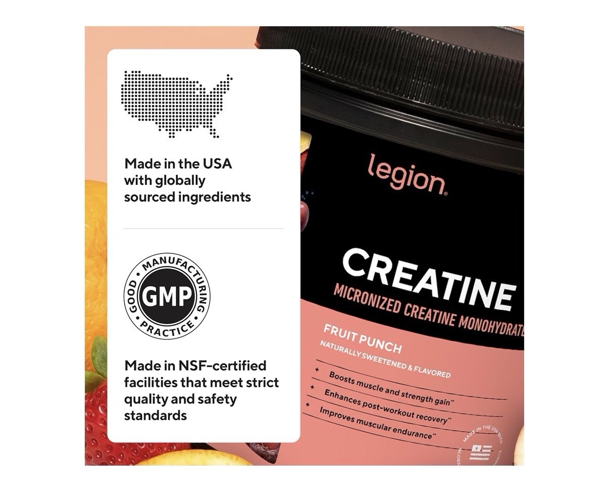 LEGION Micronized Creatine Monohydrate Muscles Recovery Unflavored 11oz Powder