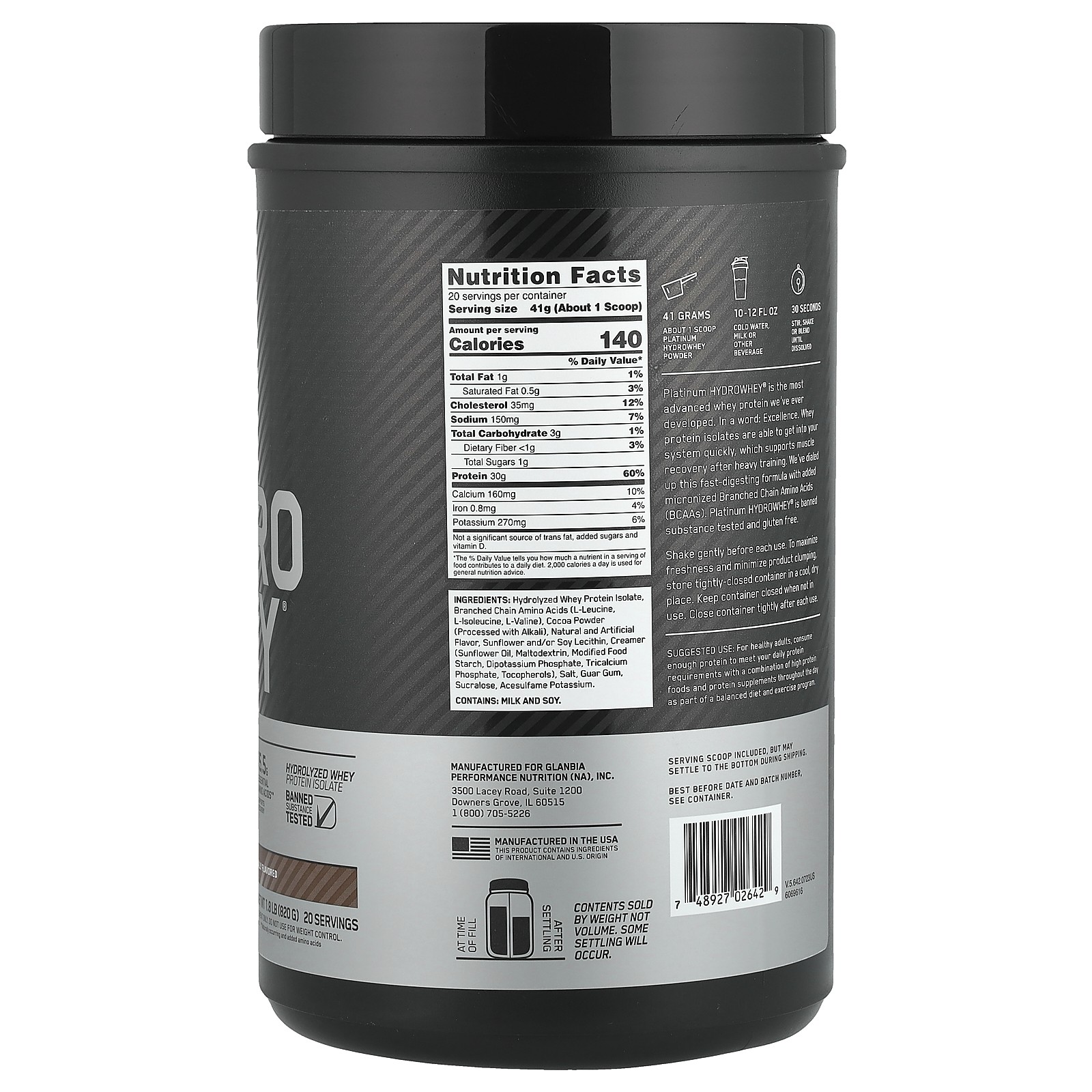 Platinum Hydro Whey, Turbo Chocolate, 1.8 lb (820 g)