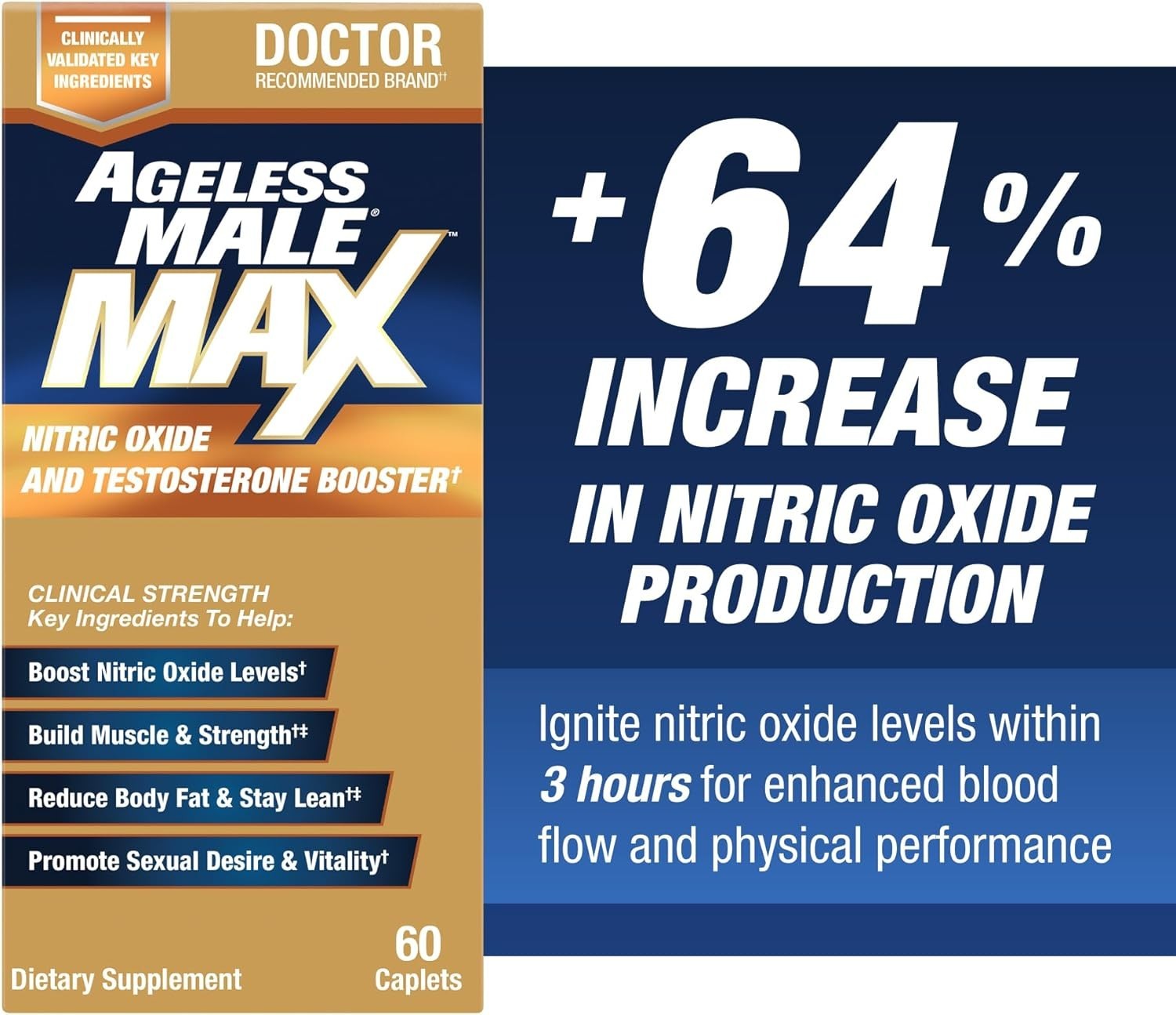 Ageless Male Max Total Testosterone & Nitric Oxide Booster 120 Caplets New