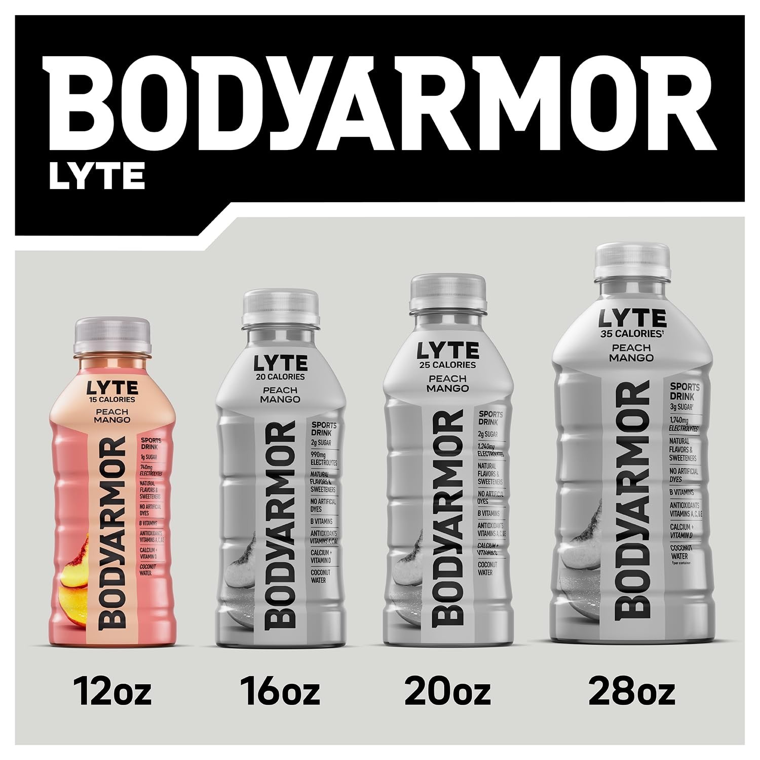 BODYARMOR LYTE Sports Drink Low-Calorie Sports Beverage, Peach Mango, 12 fl oz
