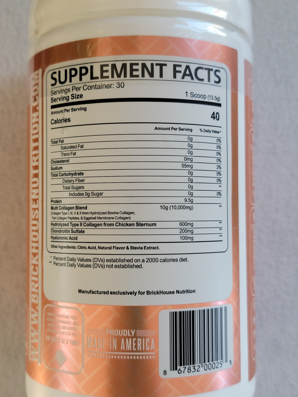 Radiance Collagen Peptides Brickhouse Nutrition Peach Mango Skin, Joints, Hair