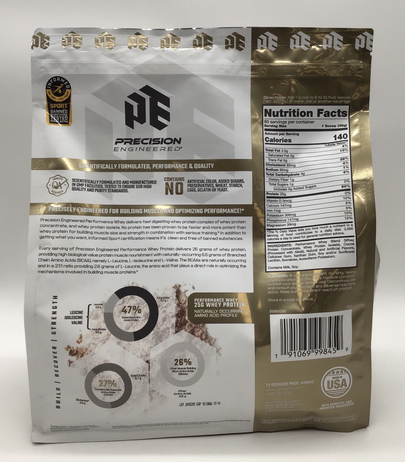 PRECISION ENGINEERED PERFORMANCE WHEY PROTEIN CHOCOLATE 5.02LB EXP 12/2026