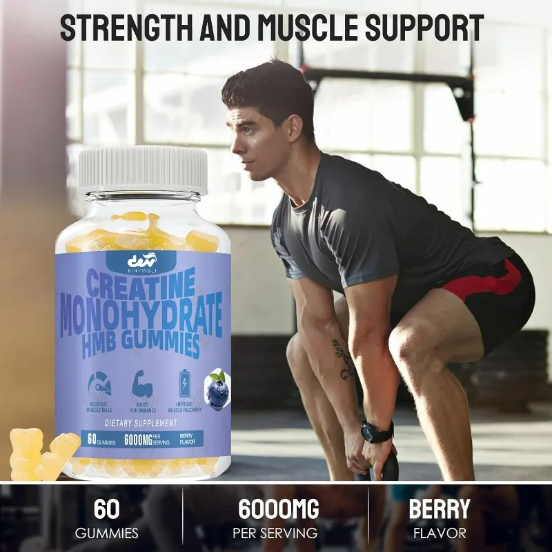 Gommes créatine HMB 1000 mg 5000 mg soutien muscles endurance vegan 60 pcs
