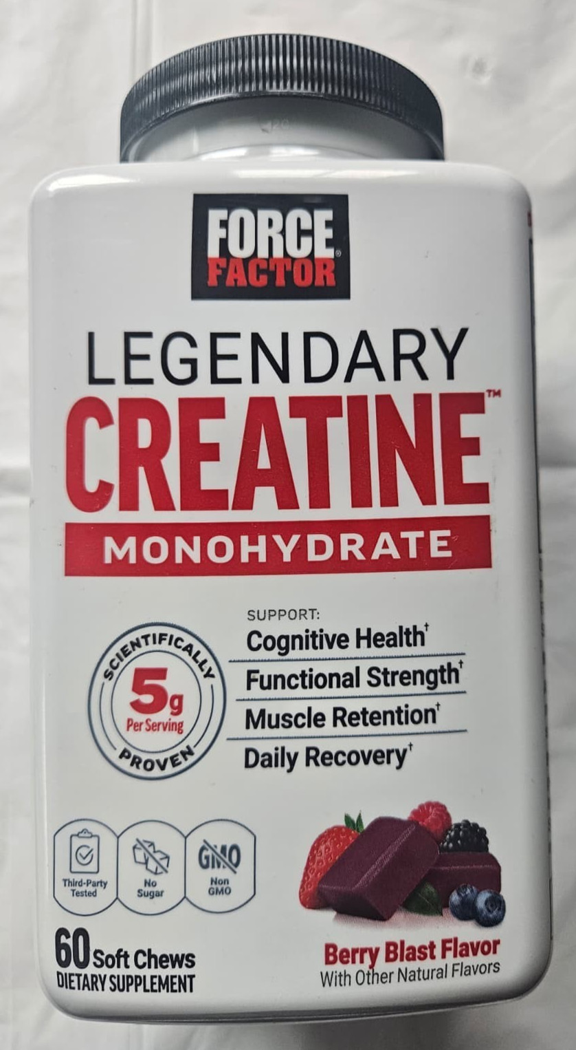 Force Factor Legendary 5g Creatine Monohydrate Chews, Berry Blast-60 Soft Chews