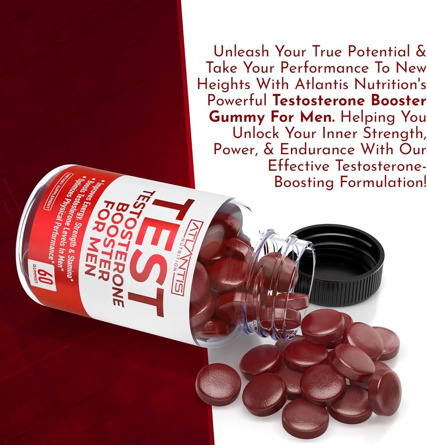 Atlantis Nutrition Testosterone Booster For Men Gummies 60 Count (Pack of 1)