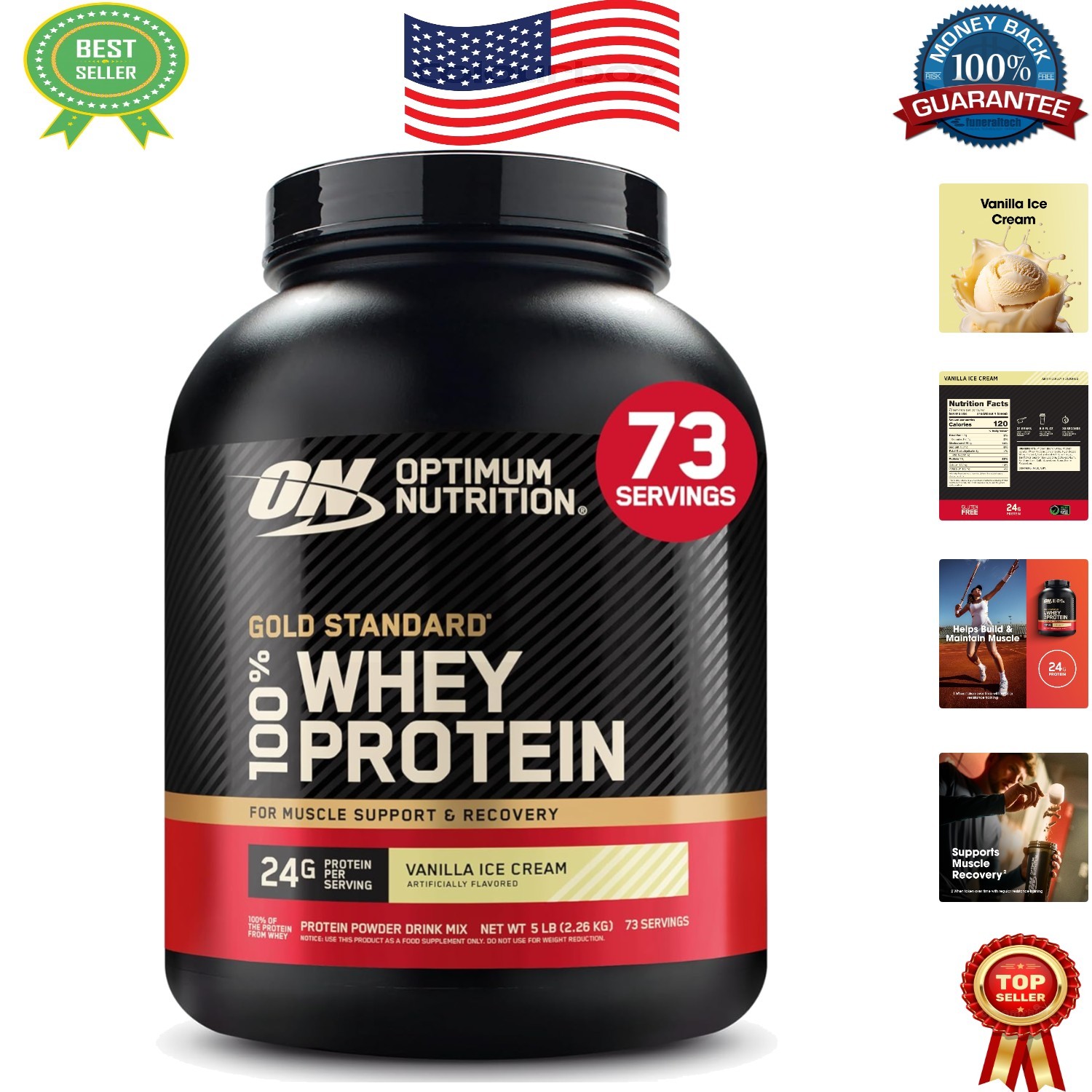 5lb Gold Standard Whey Protein Powder – Vegetarian Vanilla Ice Cream Flavor
