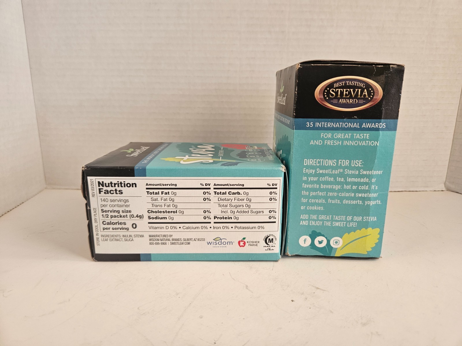 2 x SweetLeaf Stevia Powder Packets – Zero Calorie Sweetener 70 Packets/Pack