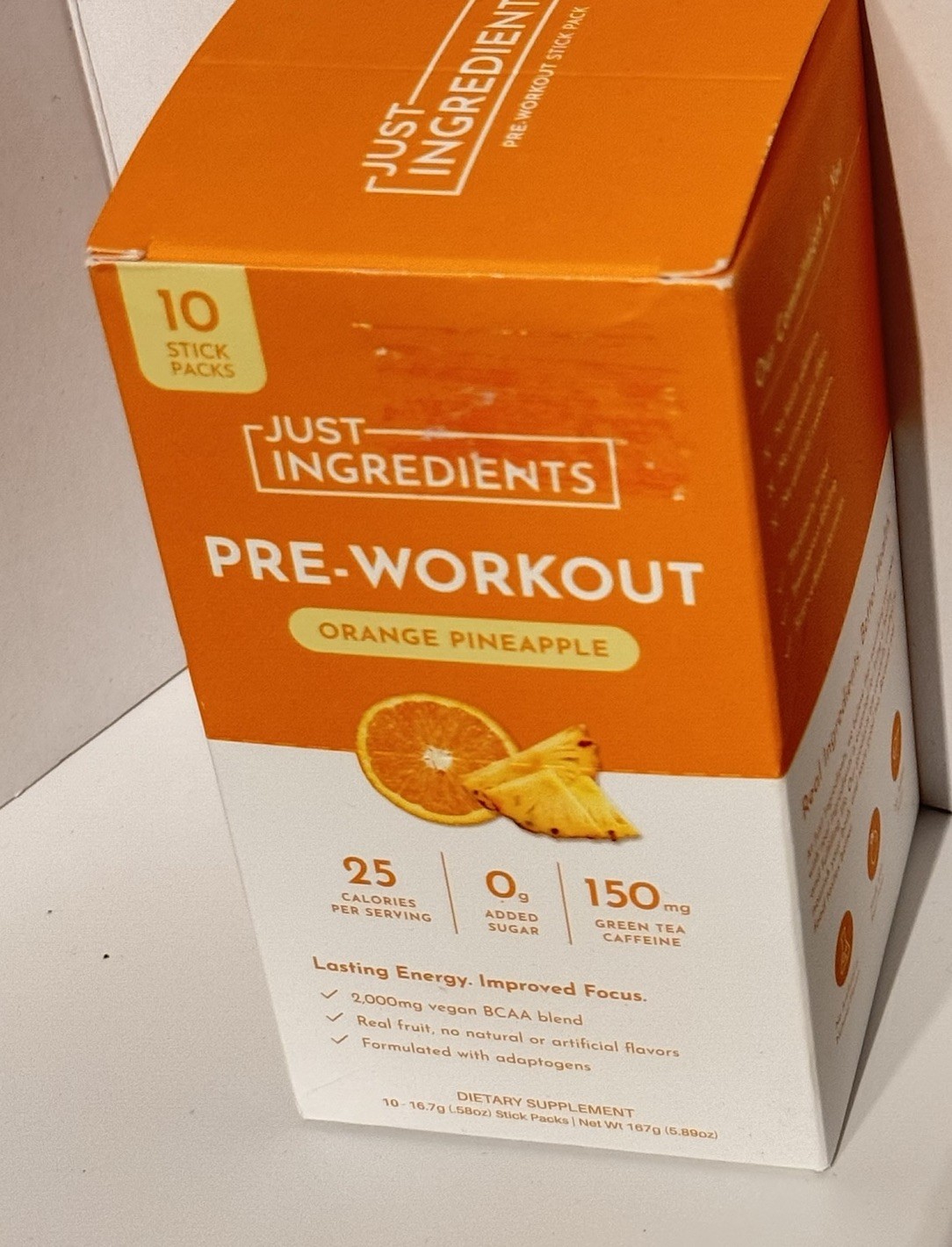 3x Just Ingredients Pre-Workout Drink Packet Orange Pineapple 10 Sticks Ea 12/27