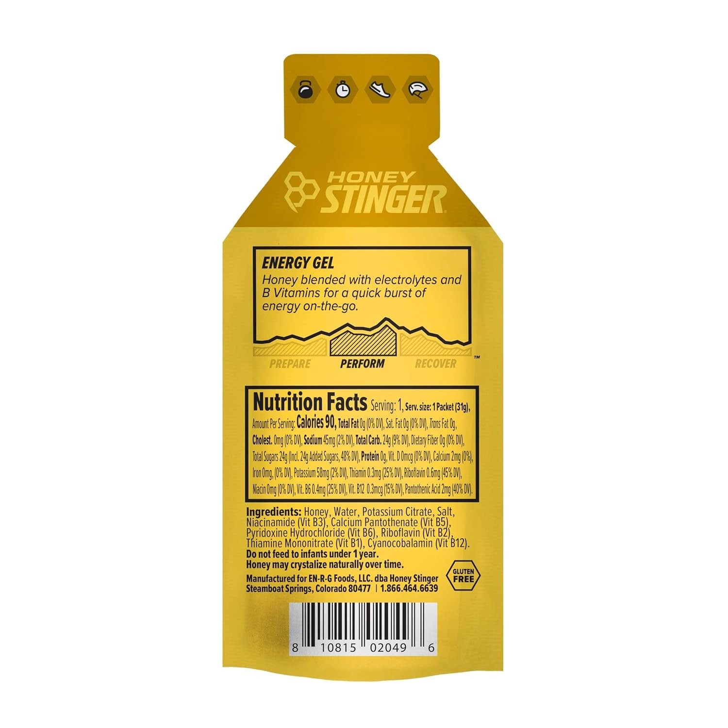 Honey Stinger Classic Energy Gel, Gold, Gluten-Free, Soy/Nut/Dairy-Free, 100 …