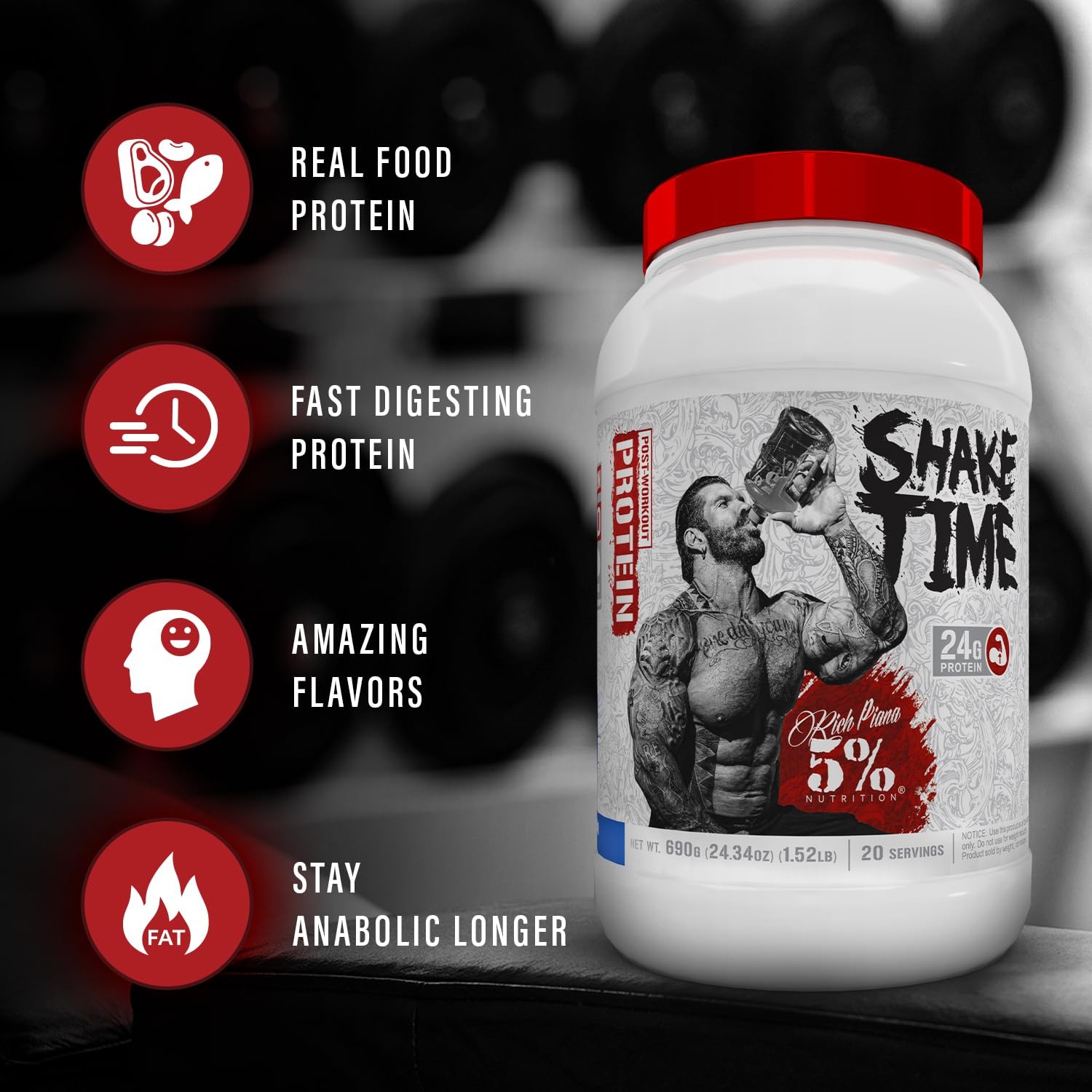 5% Nutrition Rich Piana Shake Time | 24g Animal Based Protein Drink | Grass-Fed
