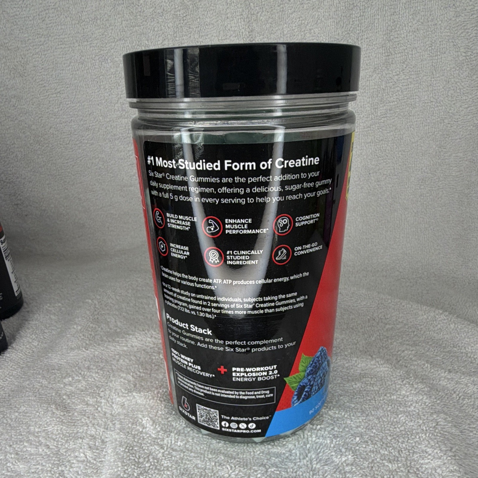 Six Star Creatine Monohydrate Gummies Blue Raspberry 5g Sugar-Free 90 Count