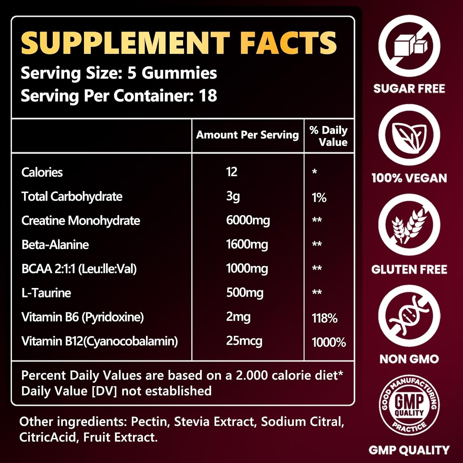 Creatine Monohydrate Gummies 6000mg for Men & Women, Sugar Free Creatine Gummy f