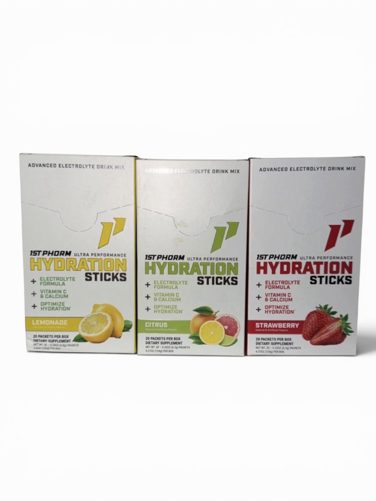 3 – (20 Sticks Each) 1st Phorm Hydration Sticks Lemonade, Strawberry And Citrus