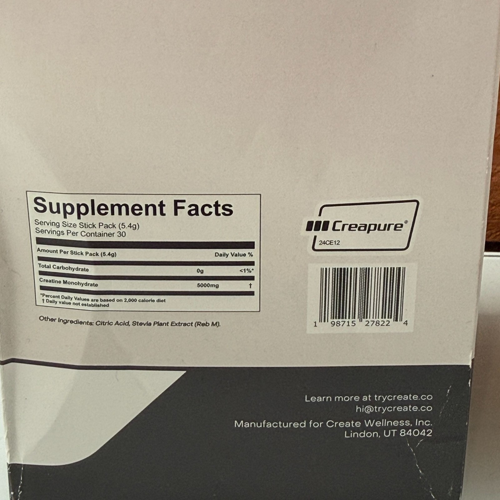 Create Creatine Monohydrate Powder Unflavored 30 Stick Packs 162g Supplement New