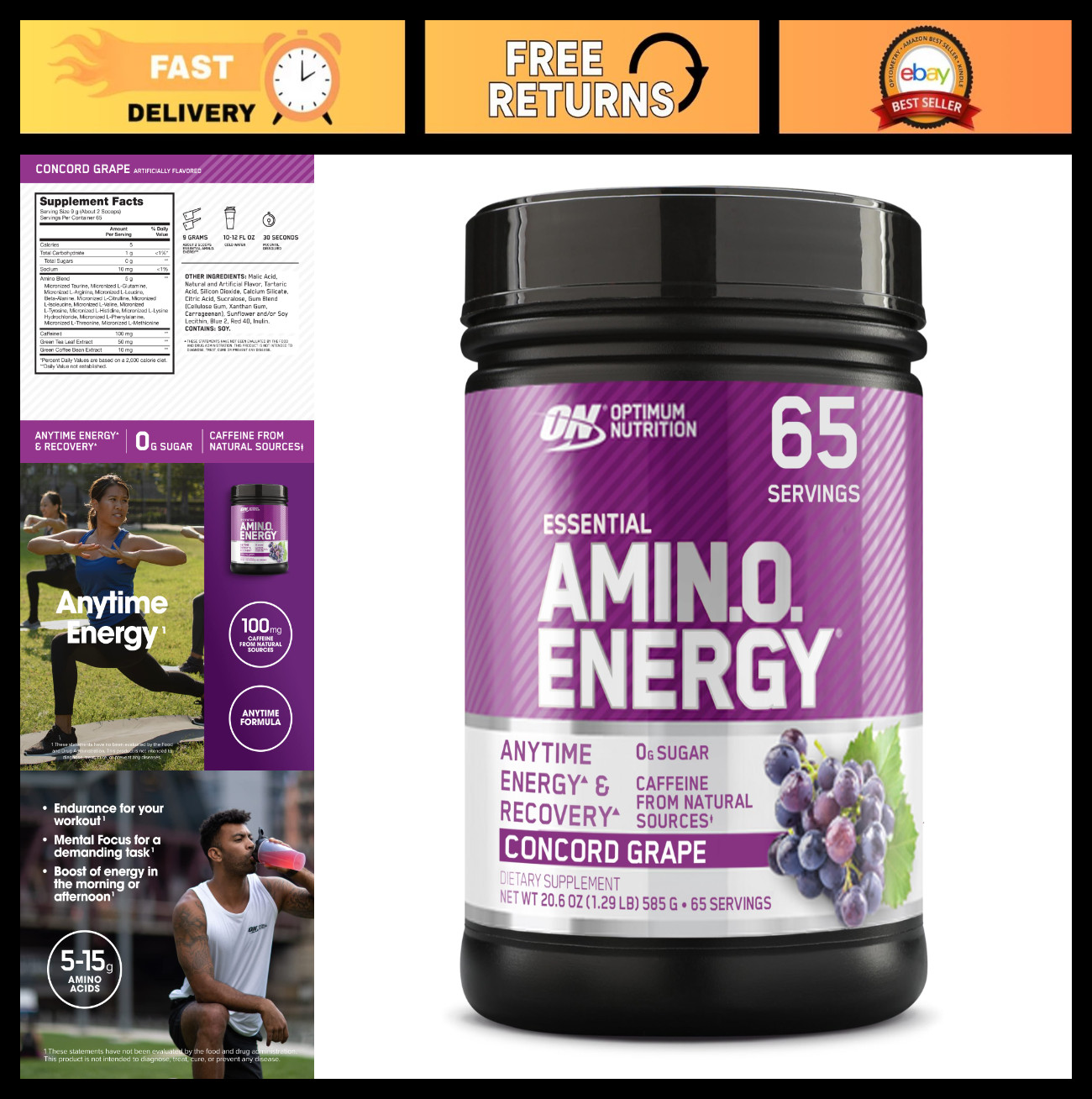 Amino Energy Powder – Pre Workout with BCAA, Green Tea & Coffee Extract, Keto, G