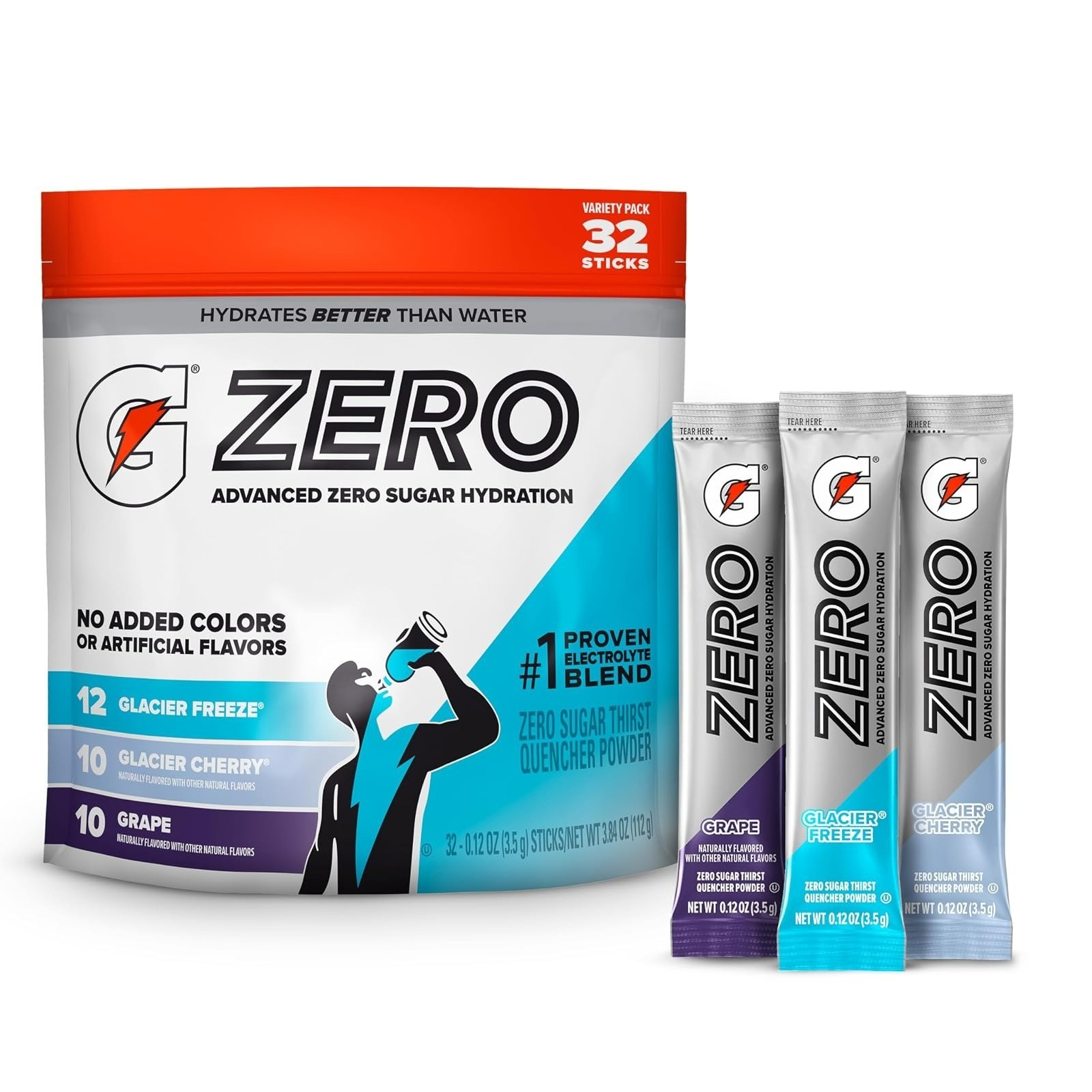 Gatorade Zero Sugar Powder – Electrolyte Drink Mix, 32 Servings