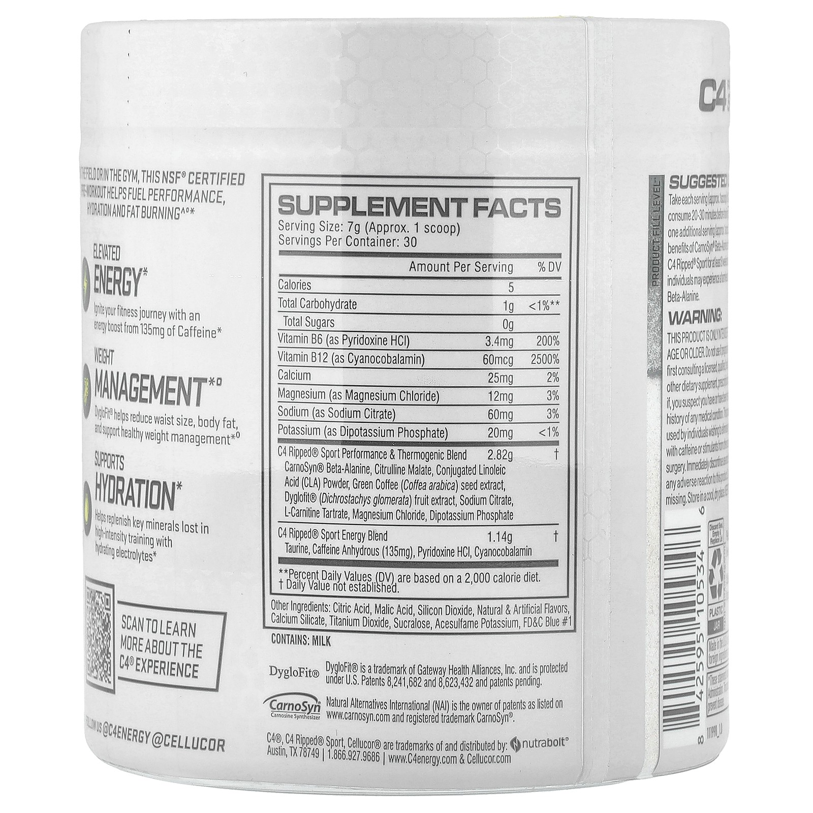 C4 Sport Ripped, Pre-Workout, Arctic Snow Cone, 7.4 oz (210 g)