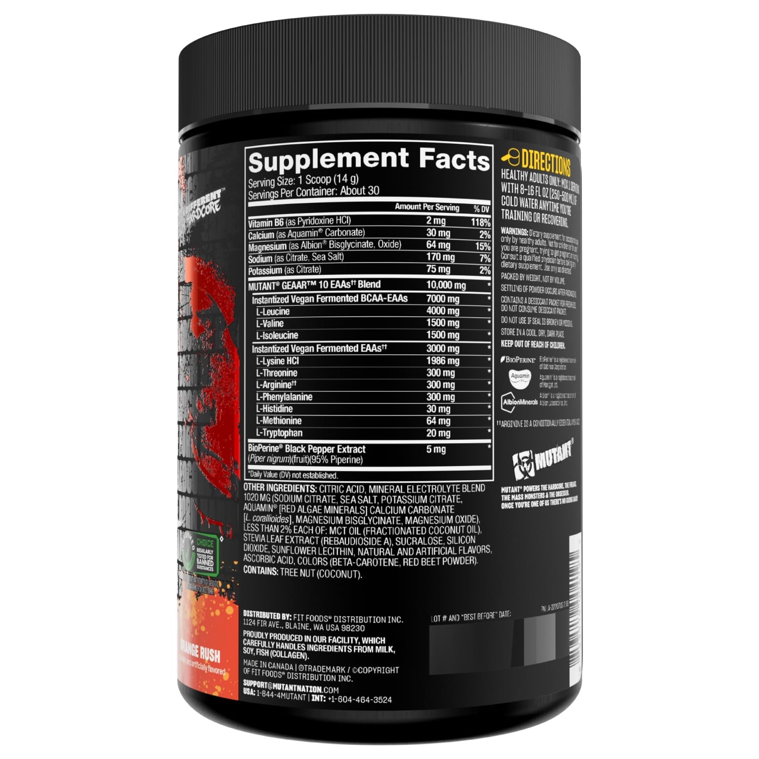 Mutant GEAAR 9.4g of EAA Powder + Arginine, 7g BCAAs, 4g Leucine, Electrolyt…