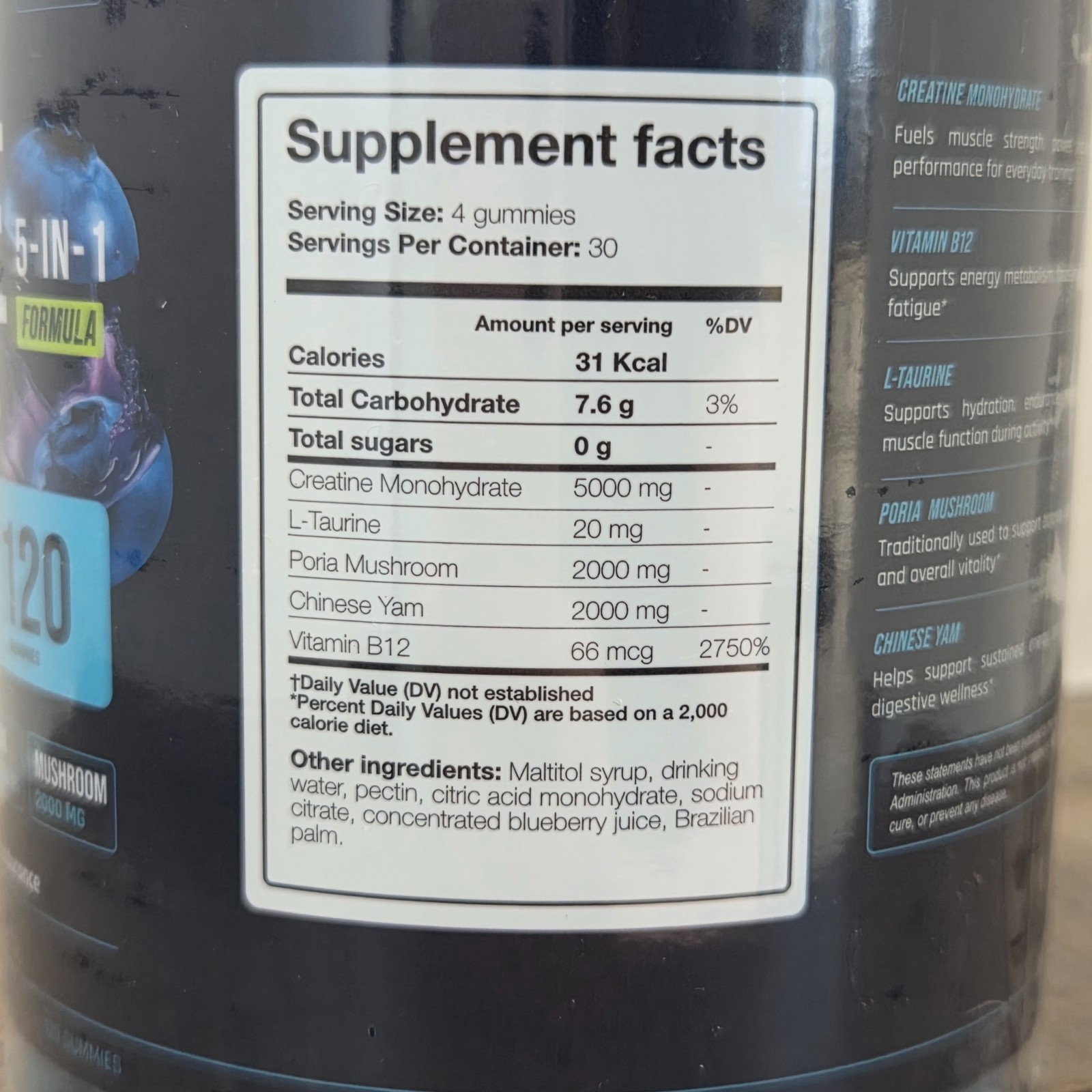 Thinbi Creatine Gummies 5-in-1 Complex 5G Creatine Monohydrate B12 & L-Taurine