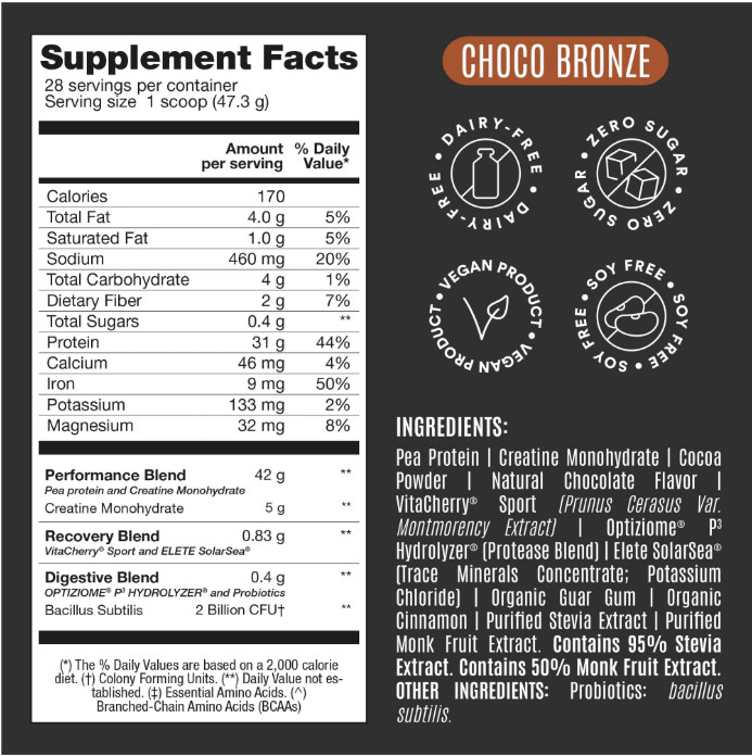 BIRDMAN Falcon Vegan Protein with Creatine, Chocolate, 28 Servings