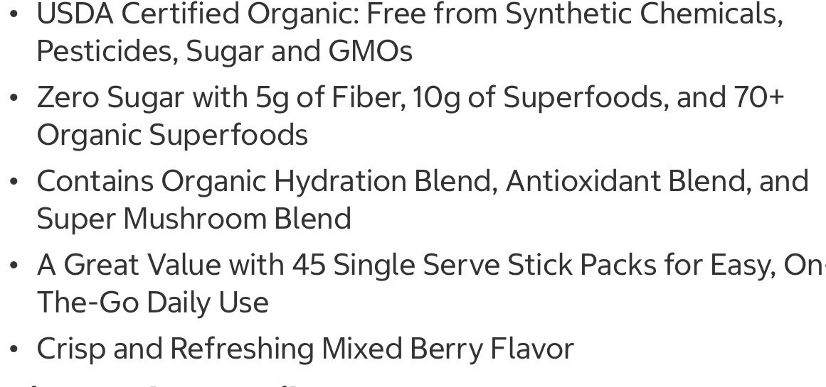 Zena USDA Organic Supergreens Fruits & Vegetables Powder, 45 Stick PACs EXP05/26