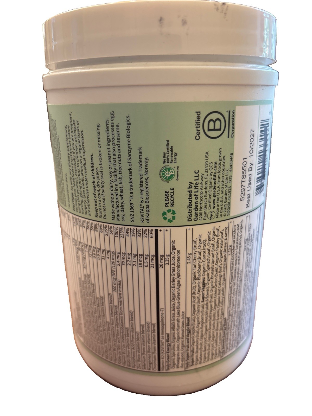 Garden Of Life SPORT ORGANIC GREENS 9 oz (30 Serv) Apple Berry Exp 10/27 2c)