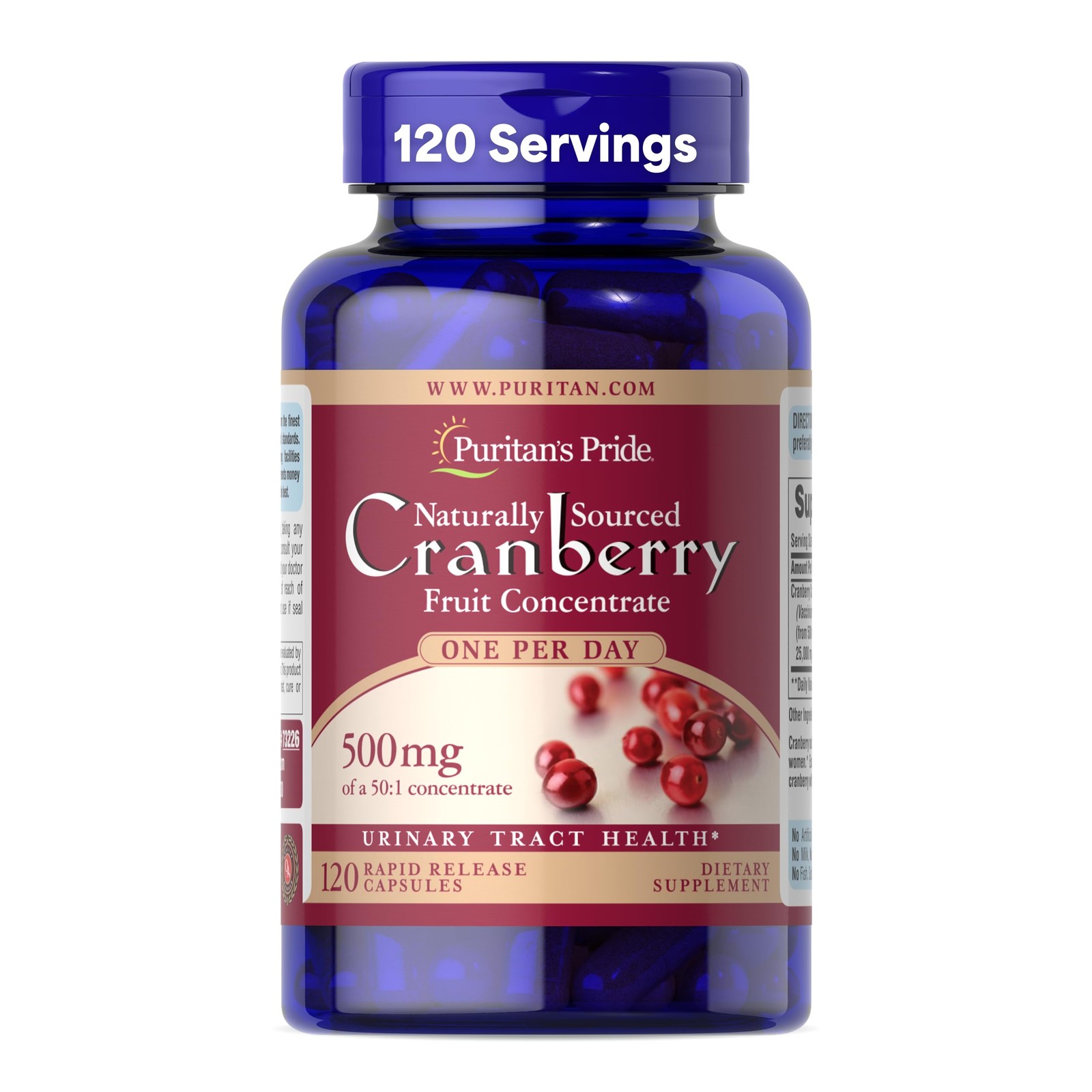 Puritan’s Pride Naturally Sourced Cranberry 120 Count (Pack of 1), 240