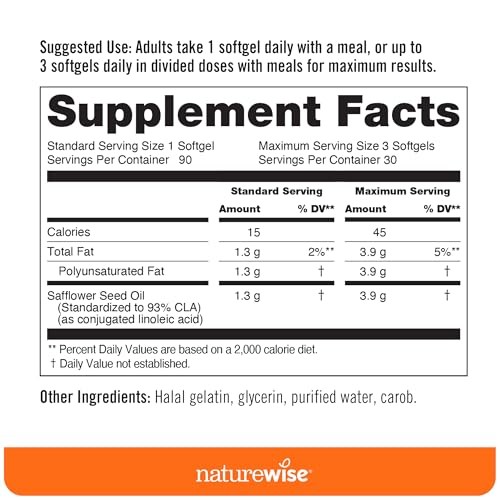 NatureWise CLA 1300 – 95% Active Conjugated 90 Count (Pack of 1), Brown