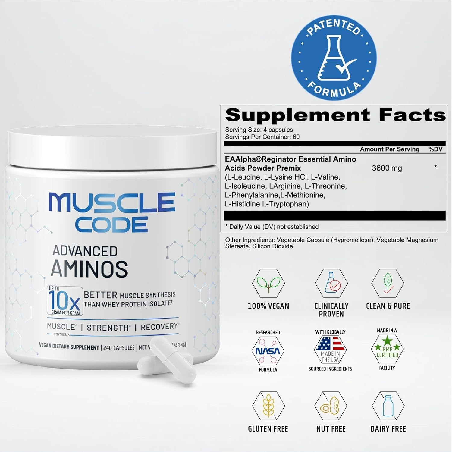 Muscle Code Essential Amino Acid Capsules – Muscle Synthesis & Repair & Strength
