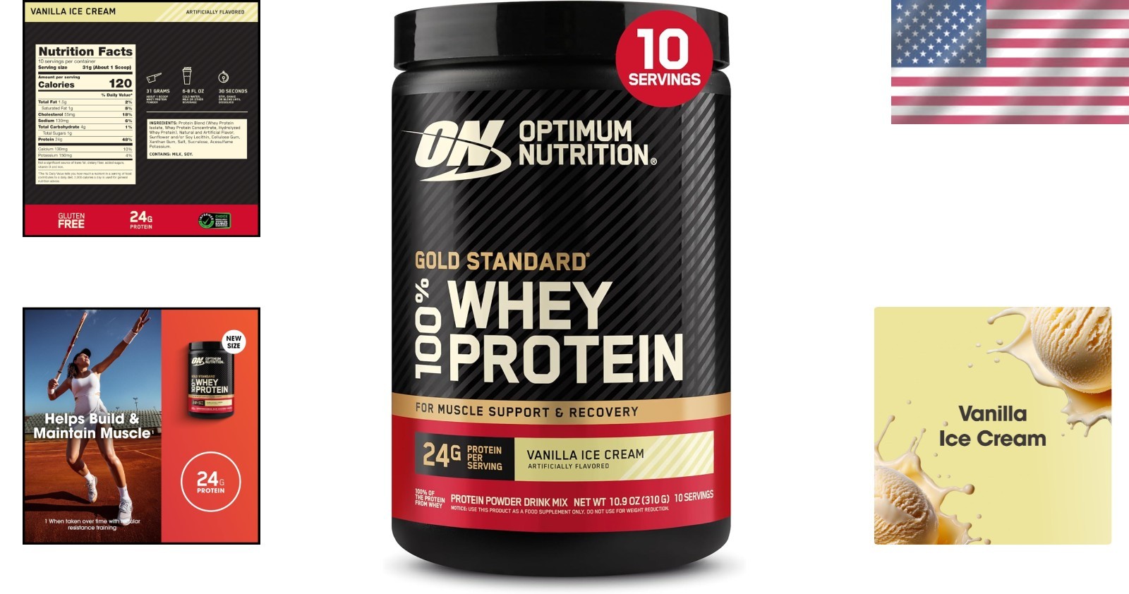 Whey Protein Powder 24g Protein, Gluten Free, Vanilla Ice Cream 10.9 oz