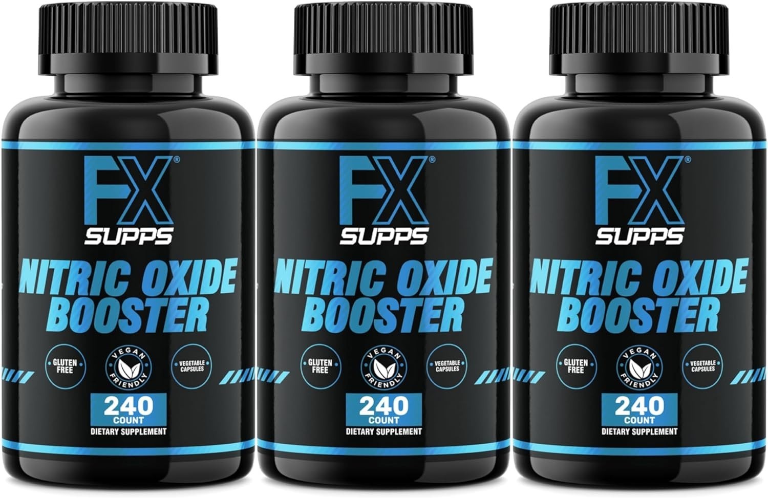 FXSUPPS Nitric Oxide Booster 240ct (3-Pk) Made in USA, L-Arginine, Beta-Alanine