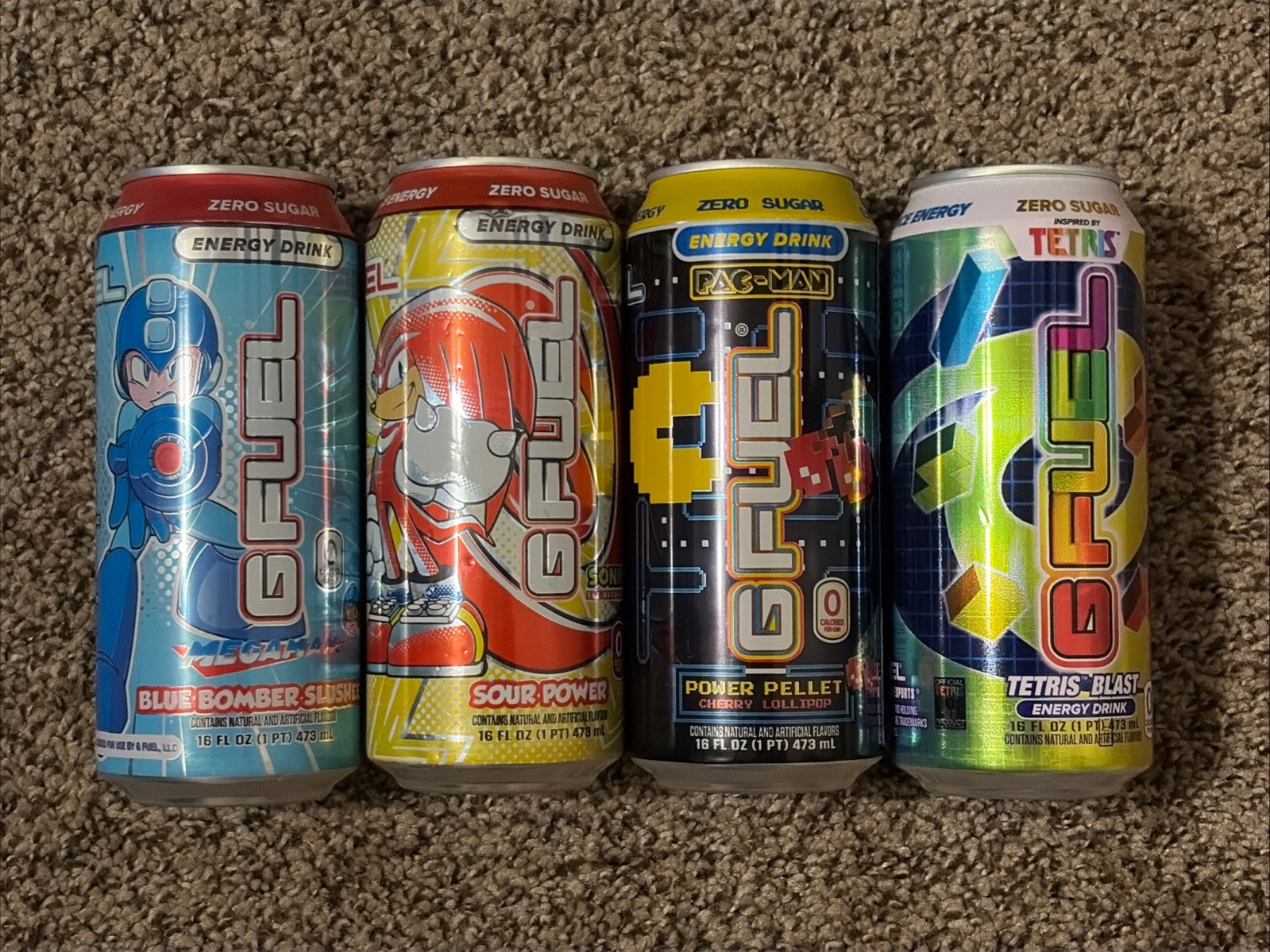 GFUEL Megaman, Knuckles, PAC-Man, Tetris. 16oz Energy Drinks Limited Edition