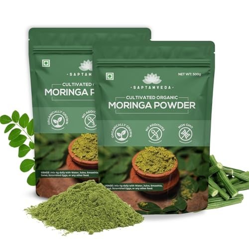 SAPTAMVEDA Organic Moringa Powder 1kg 500g x2 Drumstick Leaf Protein