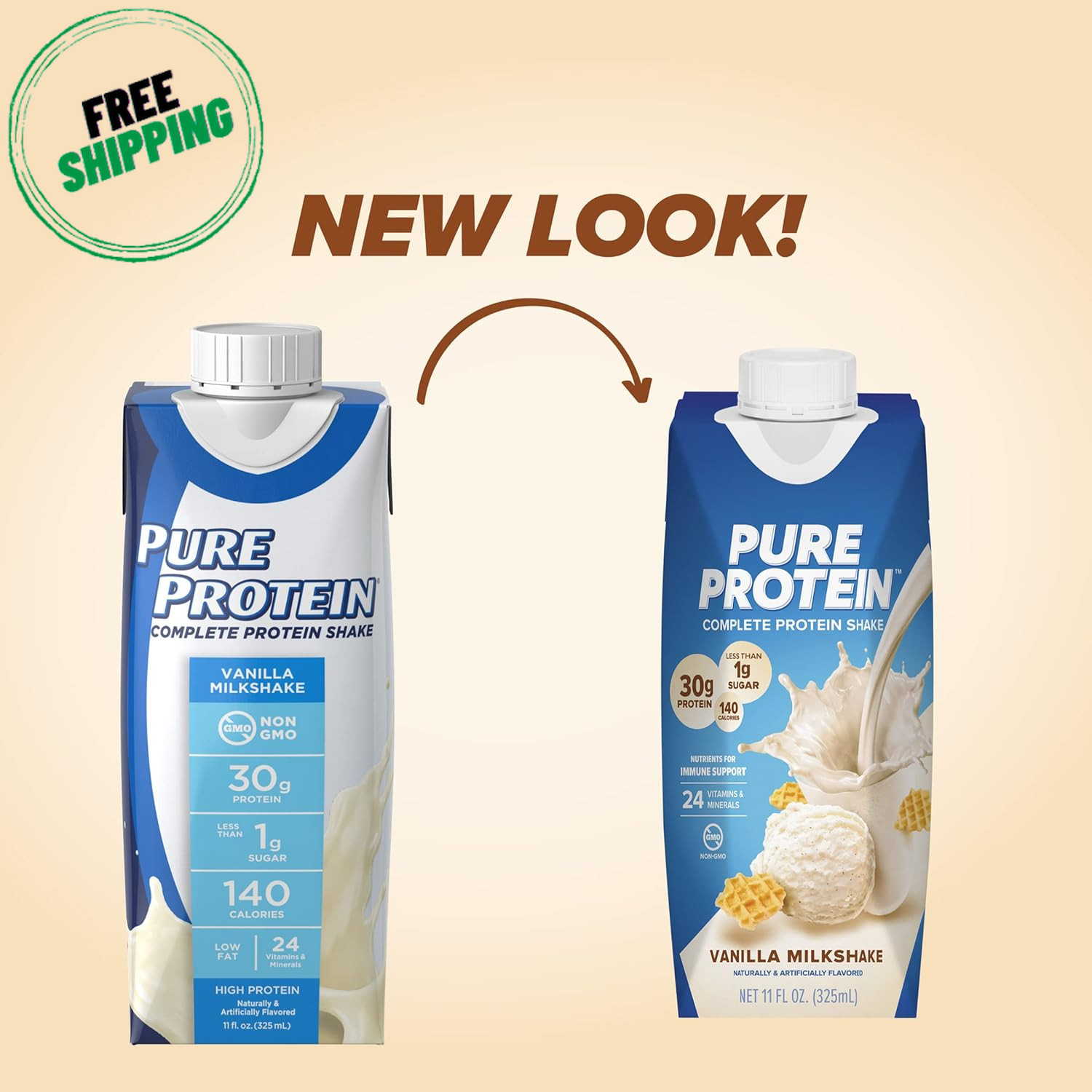 Pure Protein Vanilla Protein Shake, 30G Complete Protein, Vitamins A, C, D, and