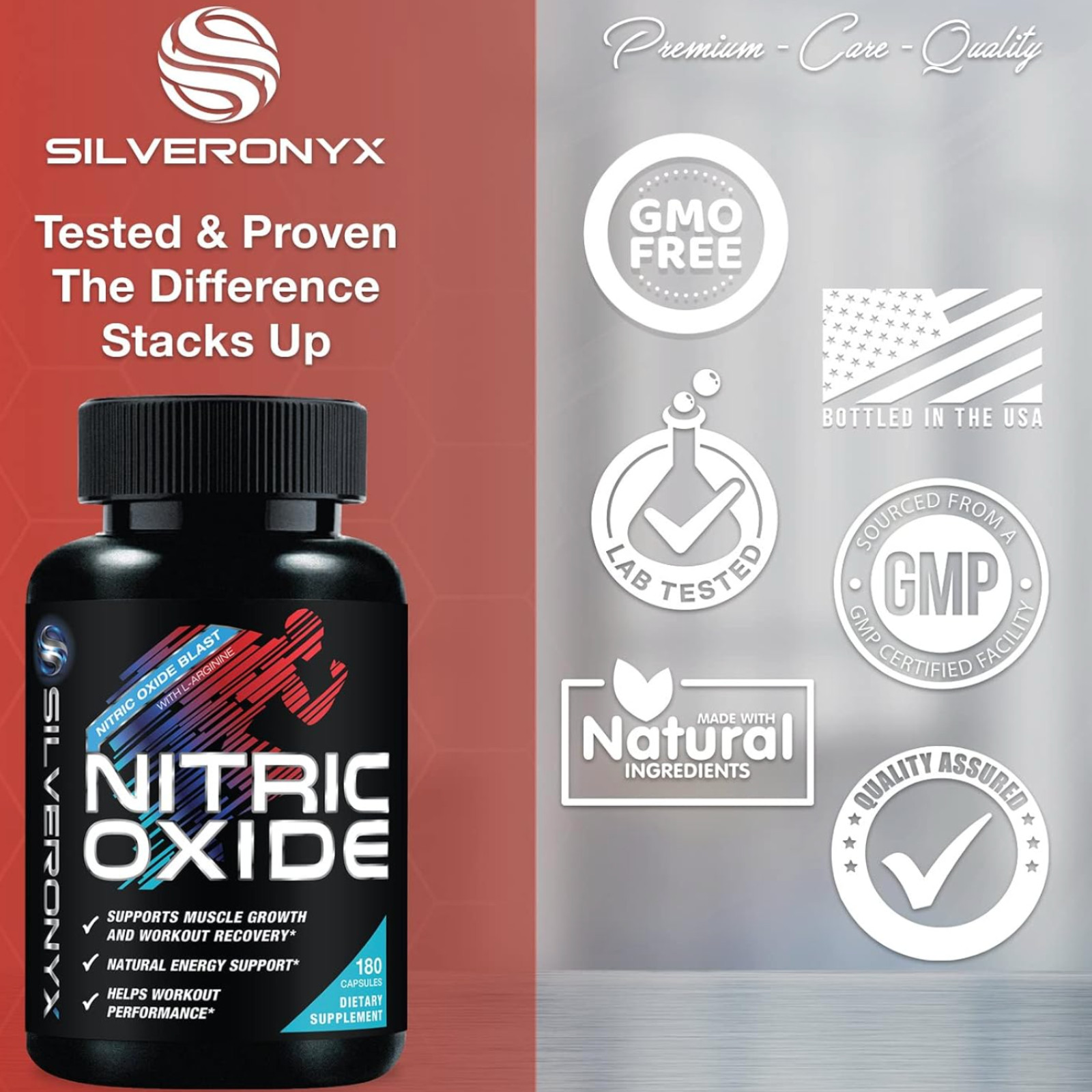 Potenciador de óxido nítrico, energía natural y apoyo muscular, 180 cápsulas