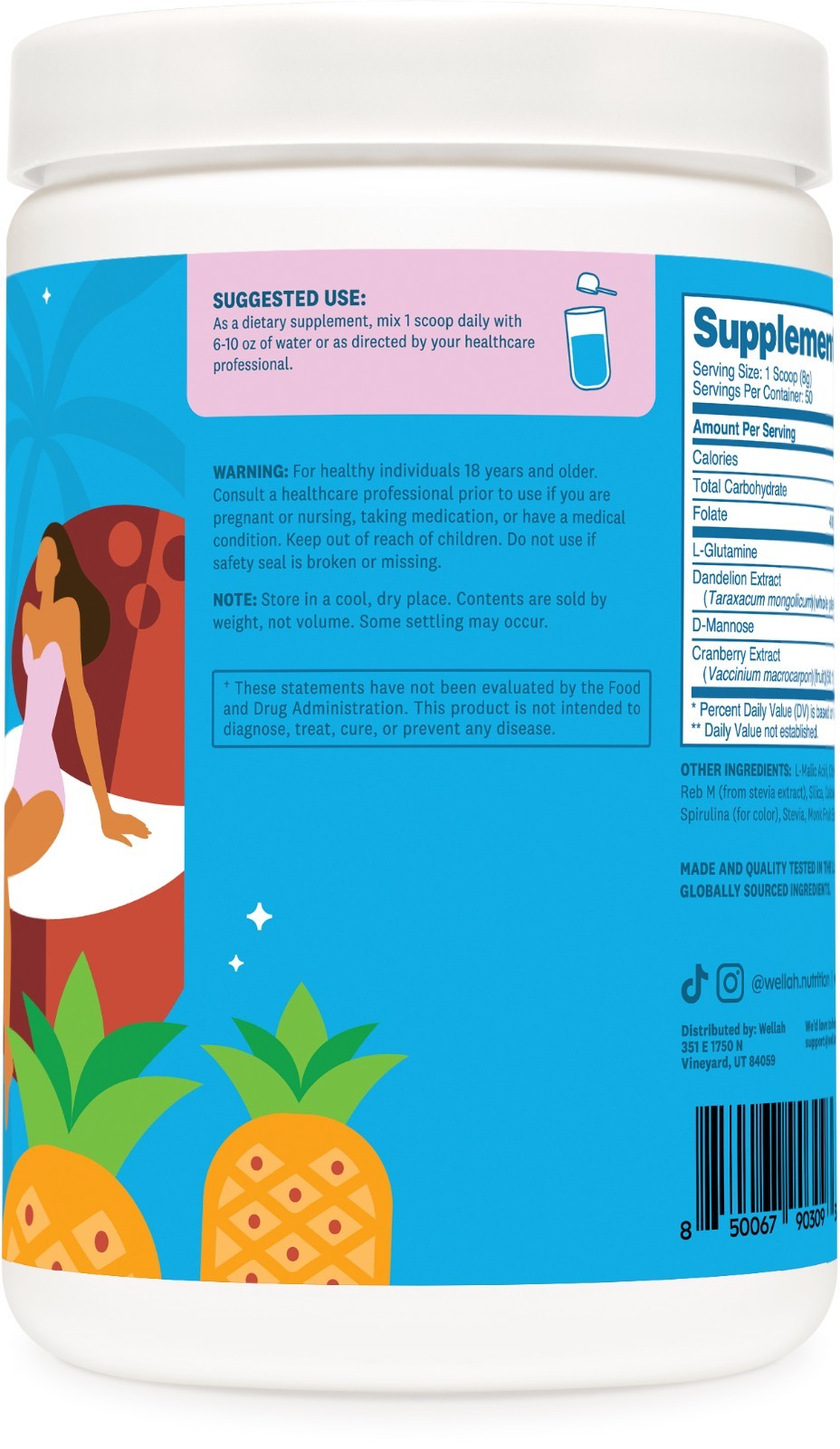Wellah L-Glutamine Blue Hawaii Powder (50 Servings) – 5g L-Glutamine Per Serving