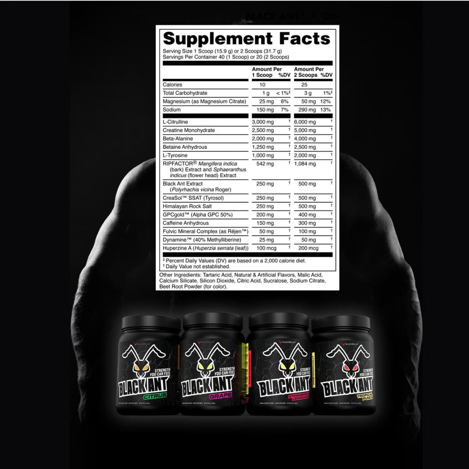 BUCKED UP Black Ant Pre-Workout Energy Pump Focus + FREE Bucked Up Flag T-shirt