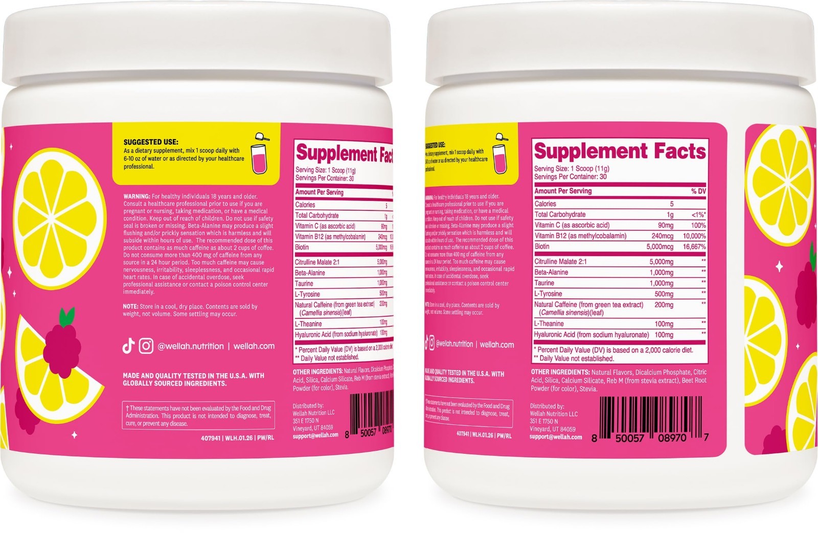 Pre-Workout Drink Mix – Raspberry Lemonade, 30 Servings, Citrulline, Caffeine &