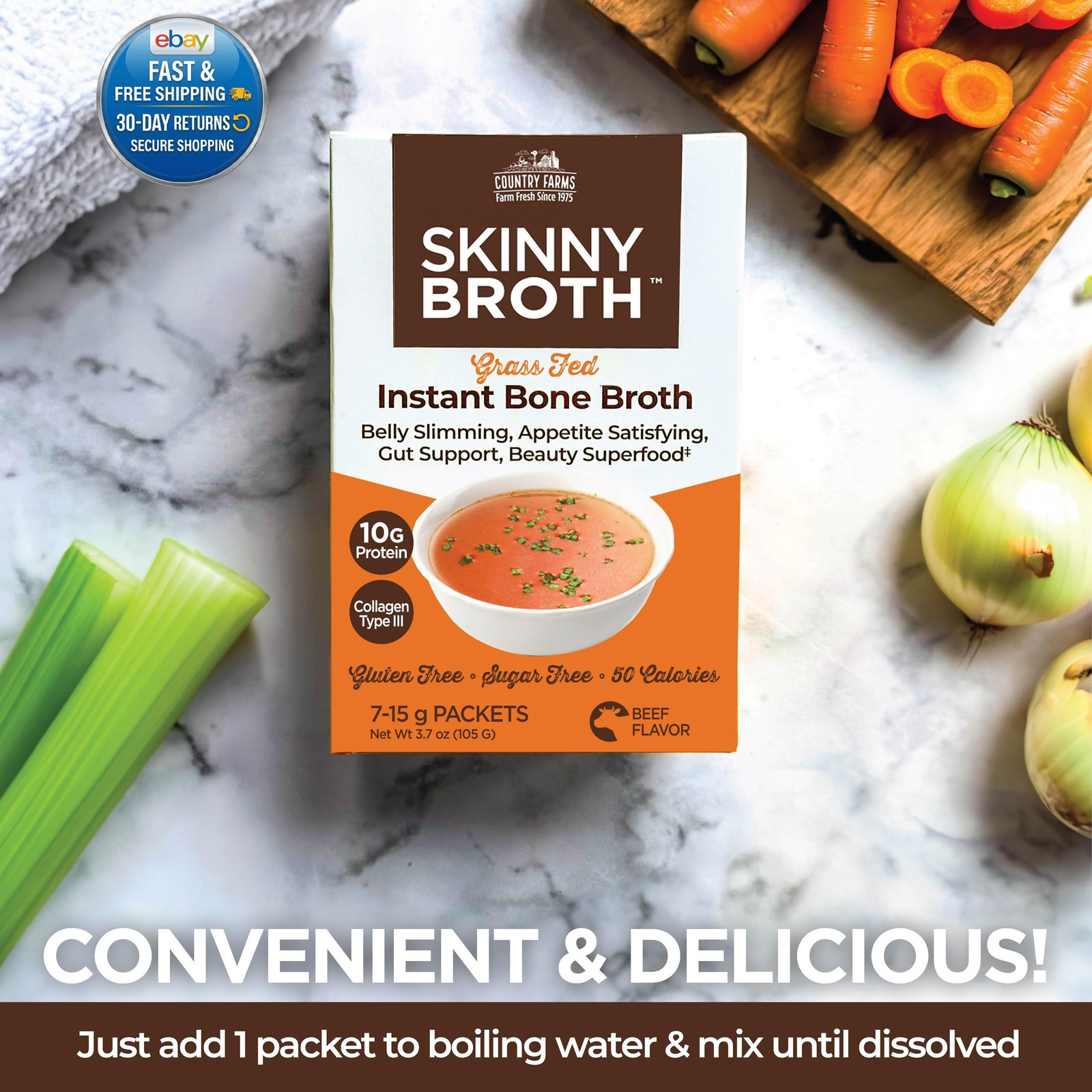 Skinny Broth, Instant Beef Bone 10G 7 Count (Pack of 1)